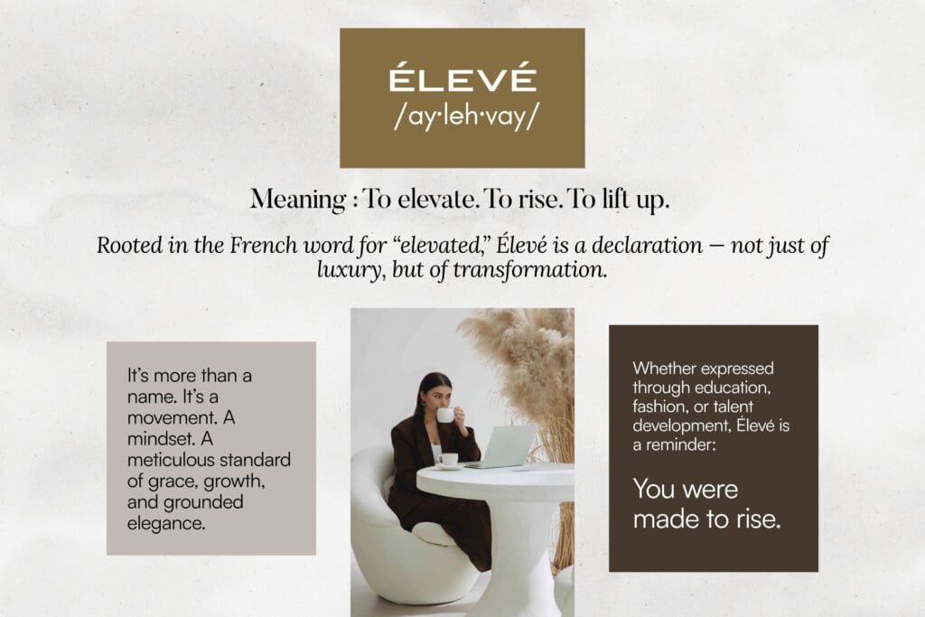 Élevé brand philosophy graphic defining elevation as growth, refinement, and intentional transformation