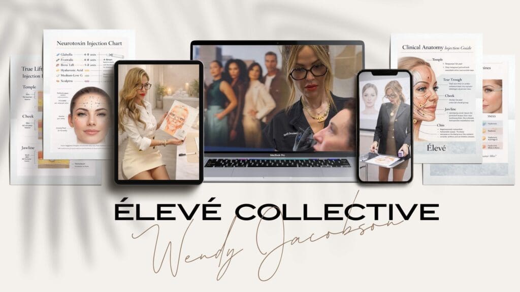 Élevé Academy educational platform showcasing advanced aesthetic training, clinical anatomy guides, and injector education by Wendy Jacobson